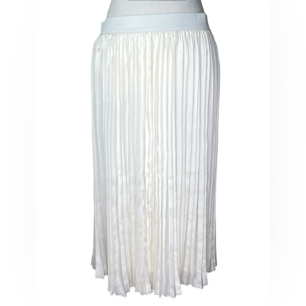 CUPCAKES AND CASHMERE Wm’s Sz XL Ivory Satin Pleated Lined Midi Skirt